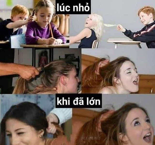 Meme ⚡ Con gái bị trêu chọc nắm tóc kéo còn nhỏ và khi đã lớn