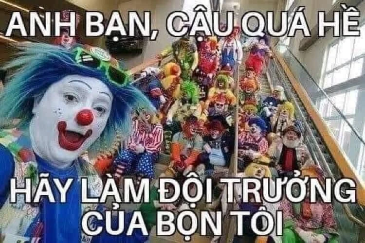 Meme ⚡ Anh bạn, cậu quá hề, hãy làm đội trưởng của bọn tôi