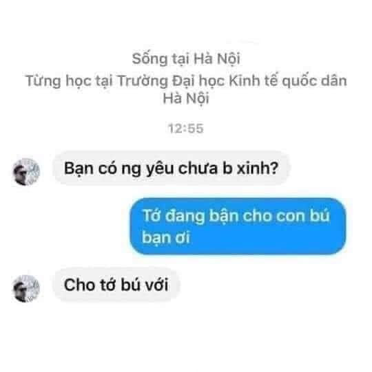 Meme ⚡ Bạn có người yêu chưa? Tớ đang bận cho con bú bạn ơi!