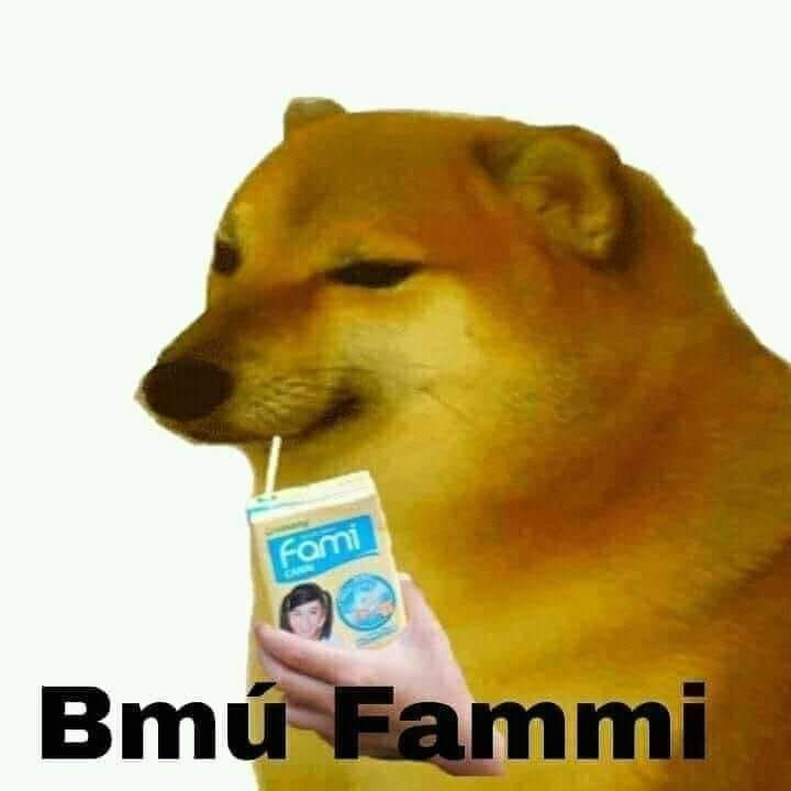 Meme ⚡ Cheems cầm hộp sữa bú fami (bú fame)