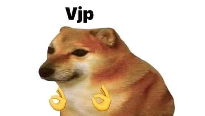 Meme ⚡ Cheems chó vàng đưa hai bàn tay ra dấu vjp – rất vip