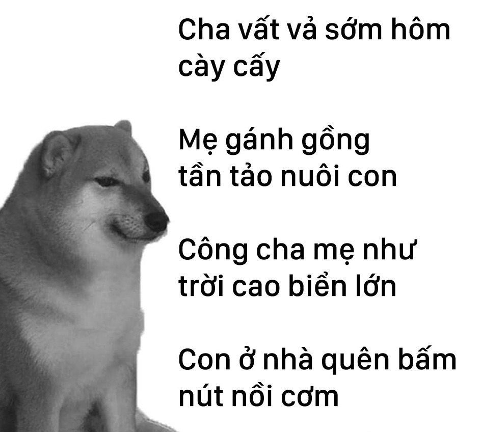 Meme ⚡ Cheems con ở nhà quên bấm nút nồi cơm