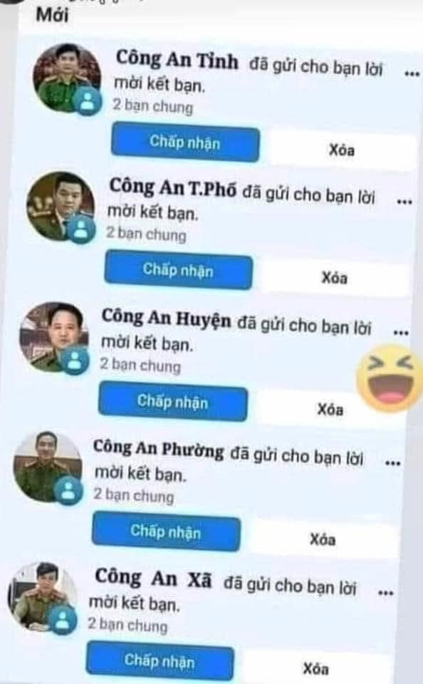 Meme ⚡ Công an tỉnh, công an huyện, công an xã, công an các cấp đã gửi lời mời kết bạn