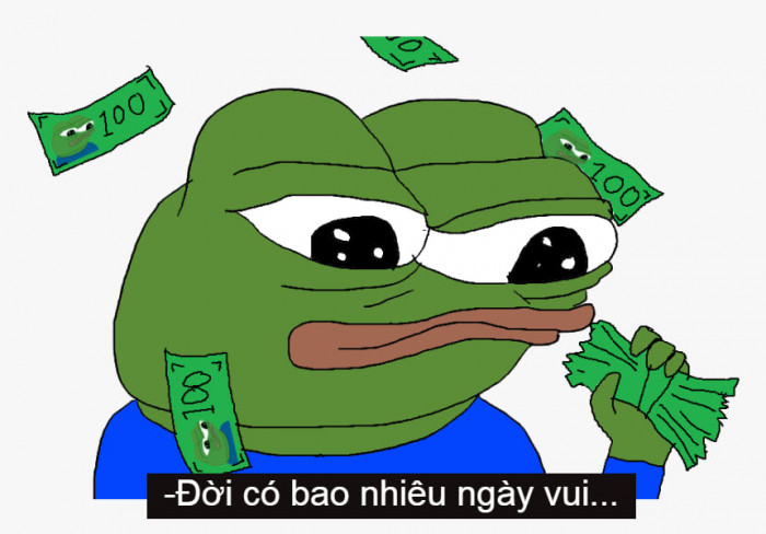 Meme ⚡ Ếch buồn bã cầm tiền: đời có bao nhiêu ngày vui