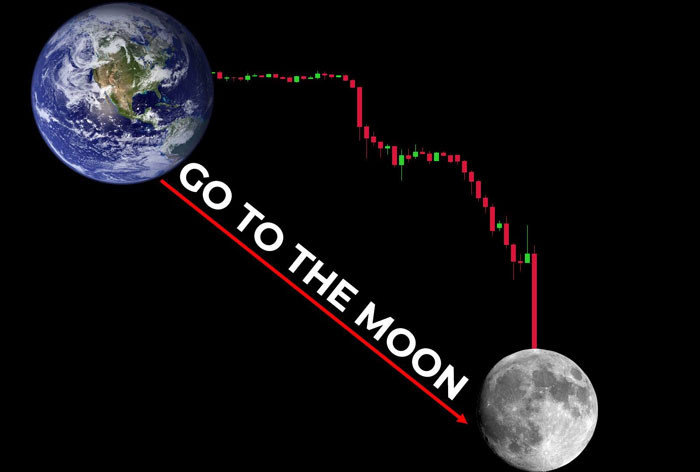 Meme ⚡ Biểu đồ chứng khoán ‘Go to the moon’ hình trái đất mặt trăng