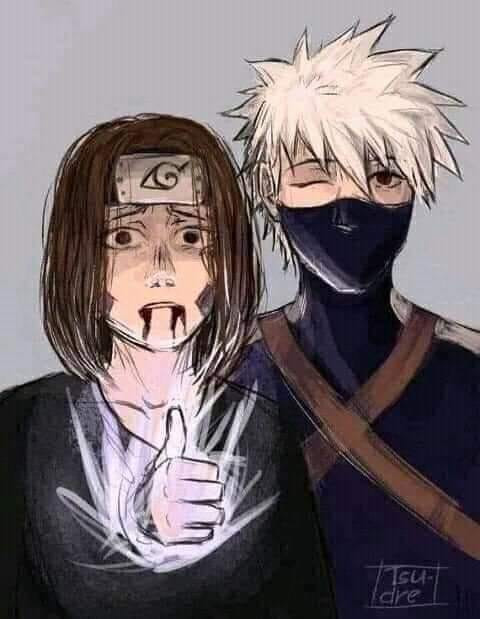 Meme ⚡ Kakashi đưa ngón tay like xuyên qua người Rin Nohara