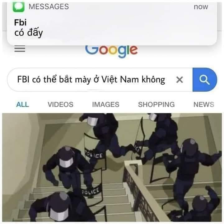 Meme ⚡ Searh google FBI có thể bắt mày ở VN không thì nhận được tin nhắn có đấy